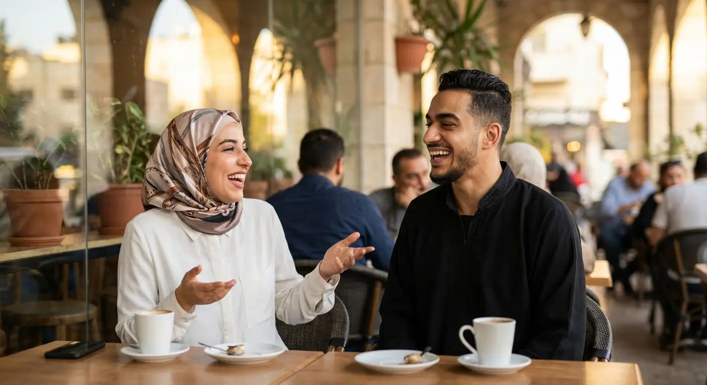 Arab Muslim singles on a coffee date — success stories illustration