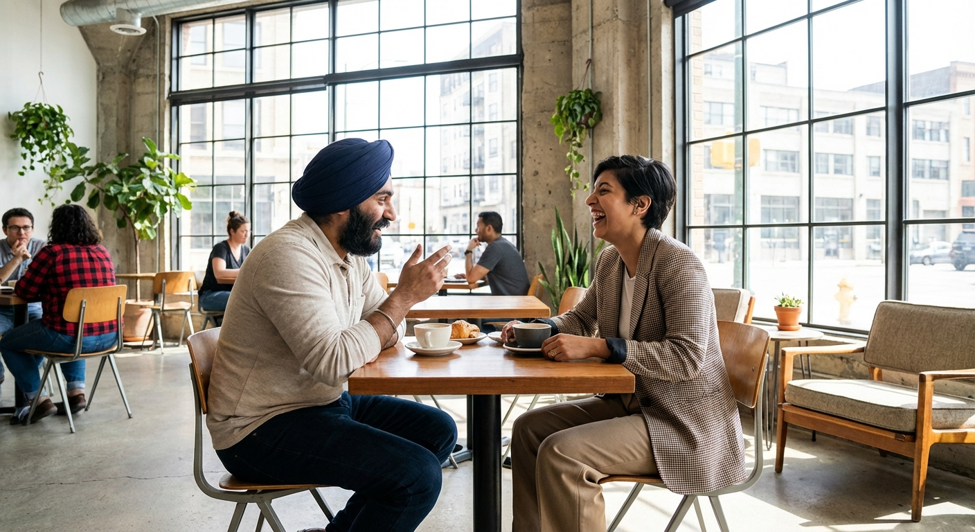 Sikh singles on a coffee date — success stories illustration
